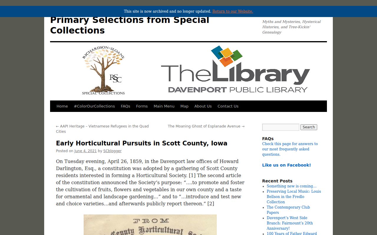Richardson-Sloane article displaying an 1858 directory image relevant to Bettendorf