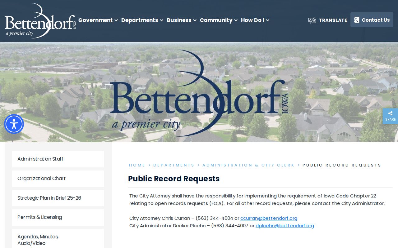 Bettendorf residents directory city public records request page