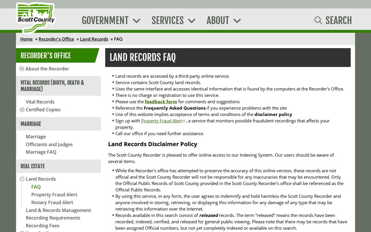 Scott County online land record FAQ used to trace Bettendorf previous residents