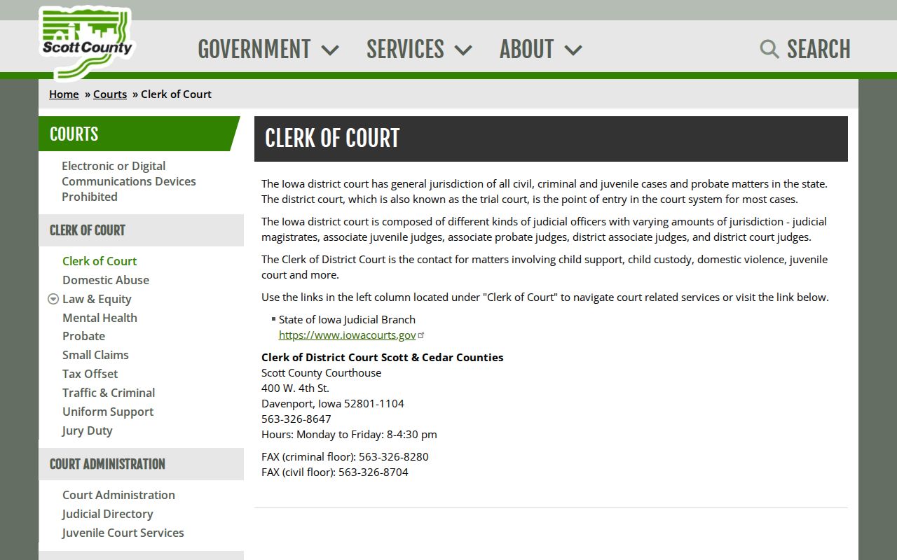 Bettendorf resident lookup Scott County Clerk of Court