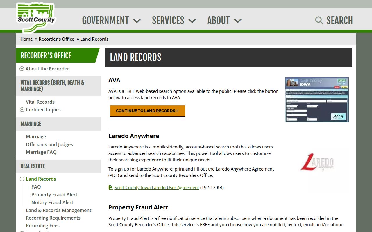 Scott County Recorder land record routes for a Bettendorf deed chain