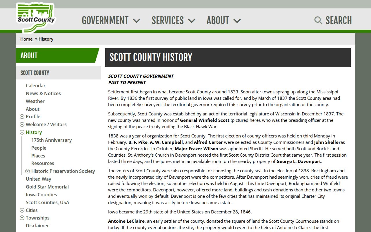 Scott County geography and history page used to place Bettendorf ZIP codes