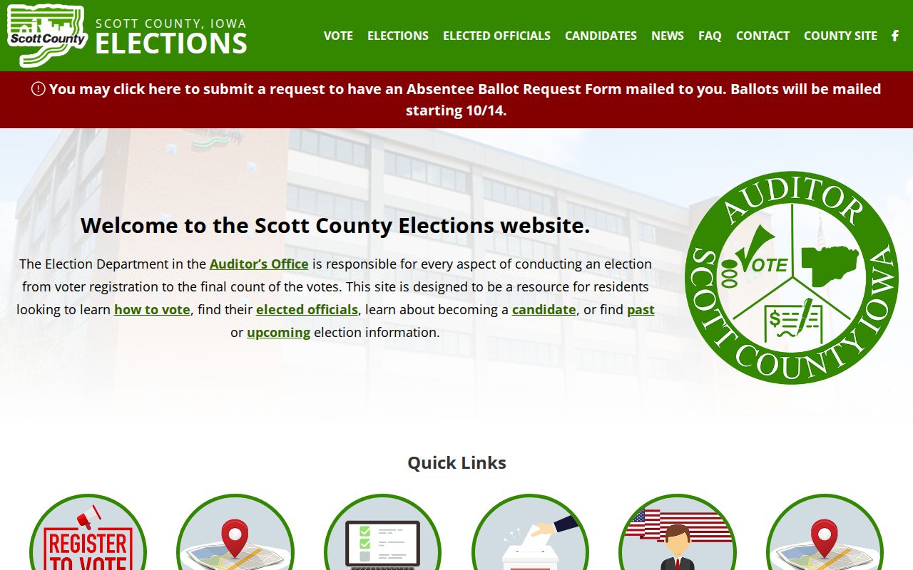 Scott County Elections portal for Bettendorf voter and district information